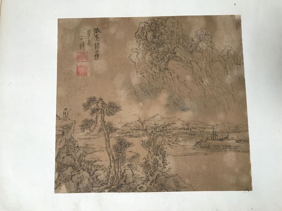 HUGE Collection Of 10 ORIGINAL Chinese Paintings In Embroidered Silk Album Stored Within A Rosewood Presentation Box - See All Photos [Photo 5]