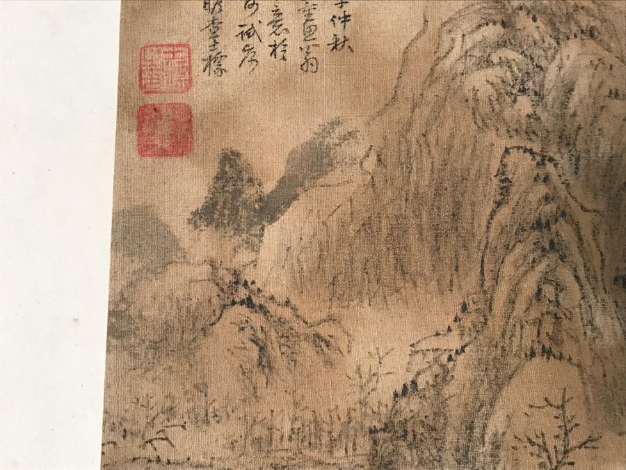 HUGE Collection Of 10 ORIGINAL Chinese Paintings In Embroidered Silk Album Stored Within A Rosewood Presentation Box - See All Photos [Photo 156]