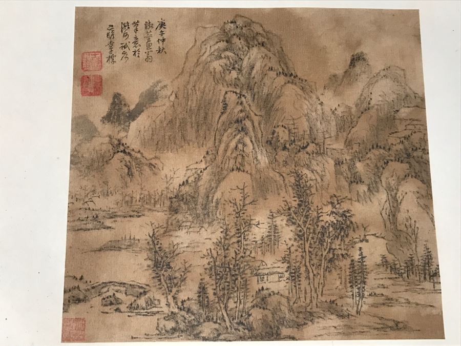 HUGE Collection Of 10 ORIGINAL Chinese Paintings In Embroidered Silk Album Stored Within A Rosewood Presentation Box - See All Photos [Photo 1]