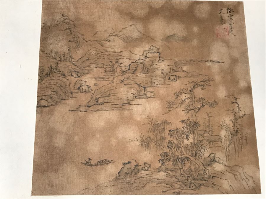 HUGE Collection Of 10 ORIGINAL Chinese Paintings In Embroidered Silk Album Stored Within A Rosewood Presentation Box - See All Photos [Photo 93]