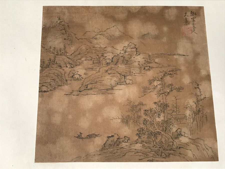 HUGE Collection Of 10 ORIGINAL Chinese Paintings In Embroidered Silk Album Stored Within A Rosewood Presentation Box - See All Photos [Photo 7]