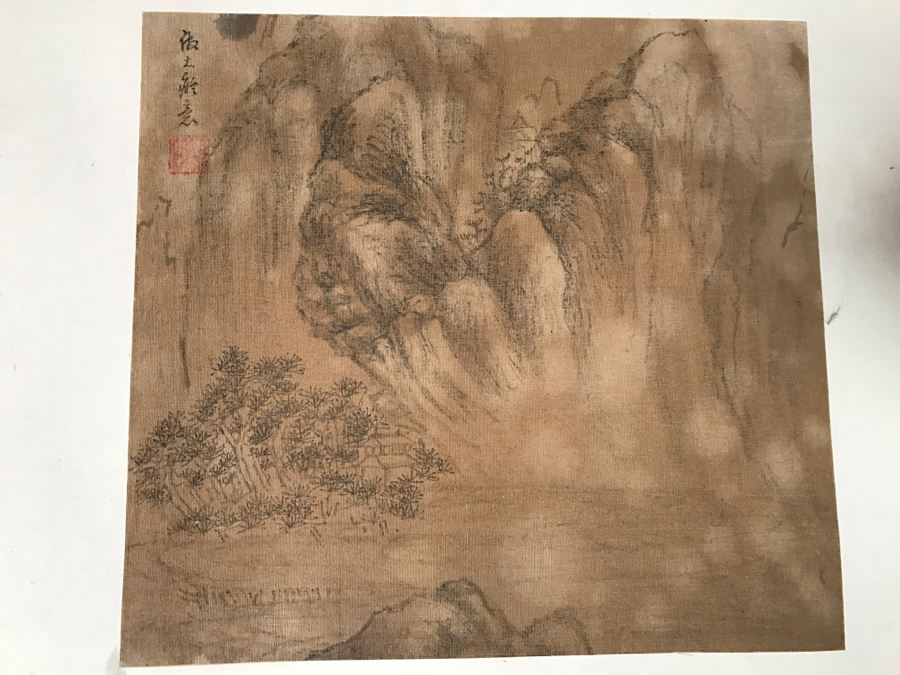 HUGE Collection Of 10 ORIGINAL Chinese Paintings In Embroidered Silk Album Stored Within A Rosewood Presentation Box - See All Photos [Photo 51]