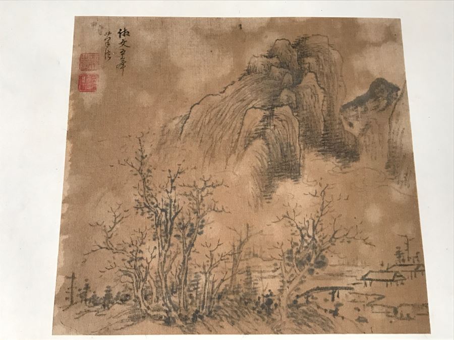 HUGE Collection Of 10 ORIGINAL Chinese Paintings In Embroidered Silk Album Stored Within A Rosewood Presentation Box - See All Photos [Photo 72]