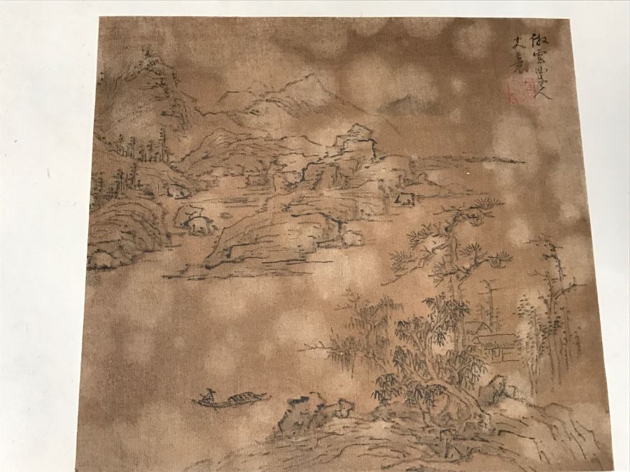 HUGE Collection Of 10 ORIGINAL Chinese Paintings In Embroidered Silk Album Stored Within A Rosewood Presentation Box - See All Photos [Photo 92]