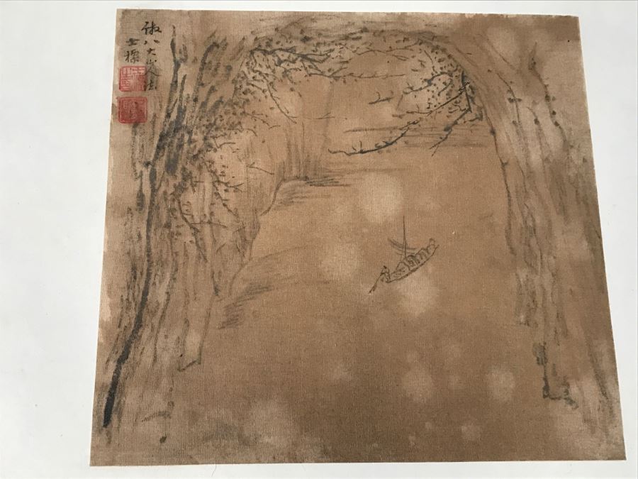 HUGE Collection Of 10 ORIGINAL Chinese Paintings In Embroidered Silk Album Stored Within A Rosewood Presentation Box - See All Photos [Photo 111]