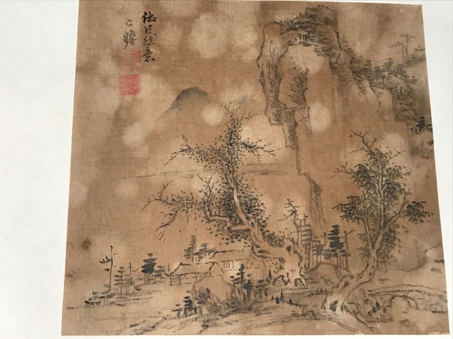 HUGE Collection Of 10 ORIGINAL Chinese Paintings In Embroidered Silk Album Stored Within A Rosewood Presentation Box - See All Photos [Photo 129]
