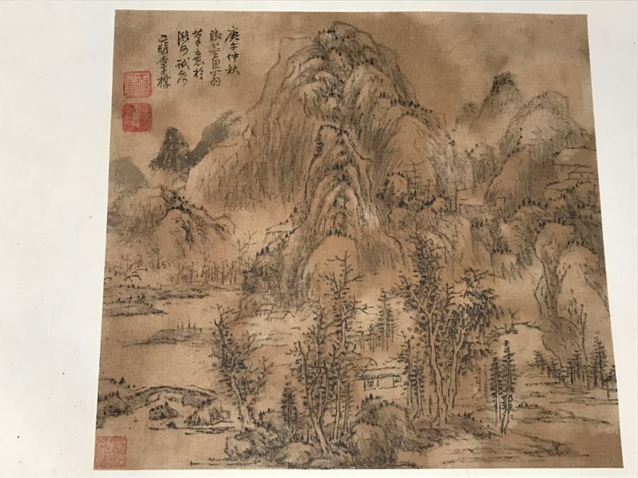HUGE Collection Of 10 ORIGINAL Chinese Paintings In Embroidered Silk Album Stored Within A Rosewood Presentation Box - See All Photos [Photo 164]