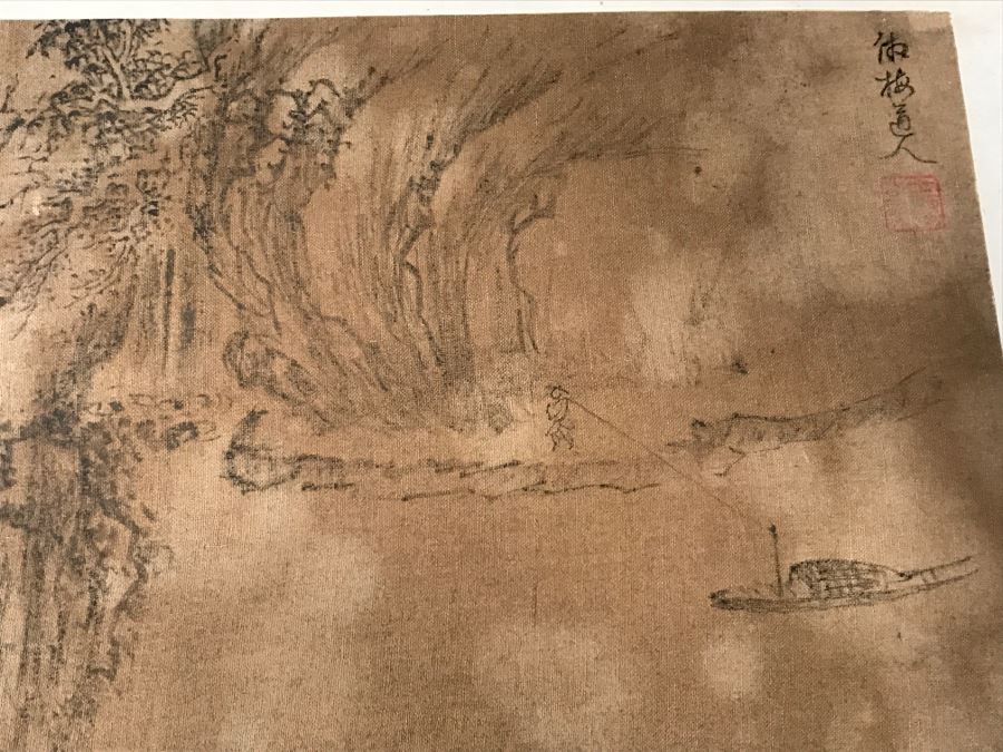 HUGE Collection Of 10 ORIGINAL Chinese Paintings In Embroidered Silk Album Stored Within A Rosewood Presentation Box - See All Photos [Photo 149]