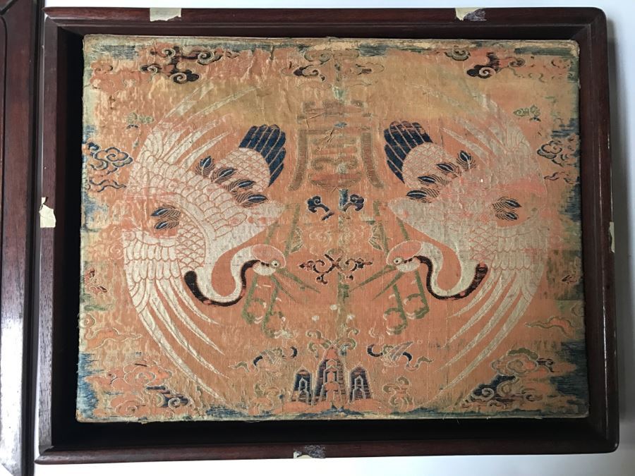HUGE Collection Of 10 ORIGINAL Chinese Paintings In Embroidered Silk Album Stored Within A Rosewood Presentation Box - See All Photos [Photo 21]
