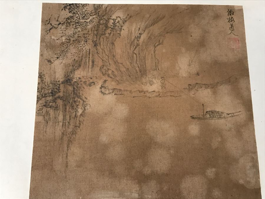 HUGE Collection Of 10 ORIGINAL Chinese Paintings In Embroidered Silk Album Stored Within A Rosewood Presentation Box - See All Photos [Photo 148]