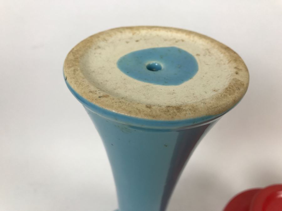 Pair Of Pottery Vases Blue And Red Possibly Japanese [Photo 8]