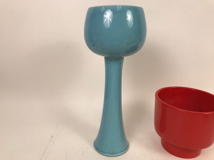 Pair Of Pottery Vases Blue And Red Possibly Japanese [Photo 4]