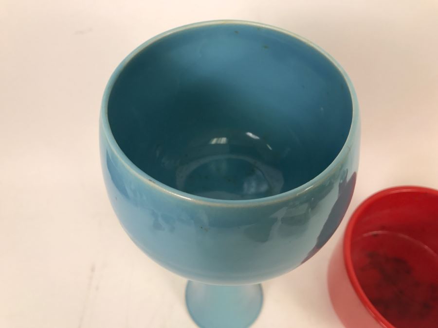 Pair Of Pottery Vases Blue And Red Possibly Japanese [Photo 3]