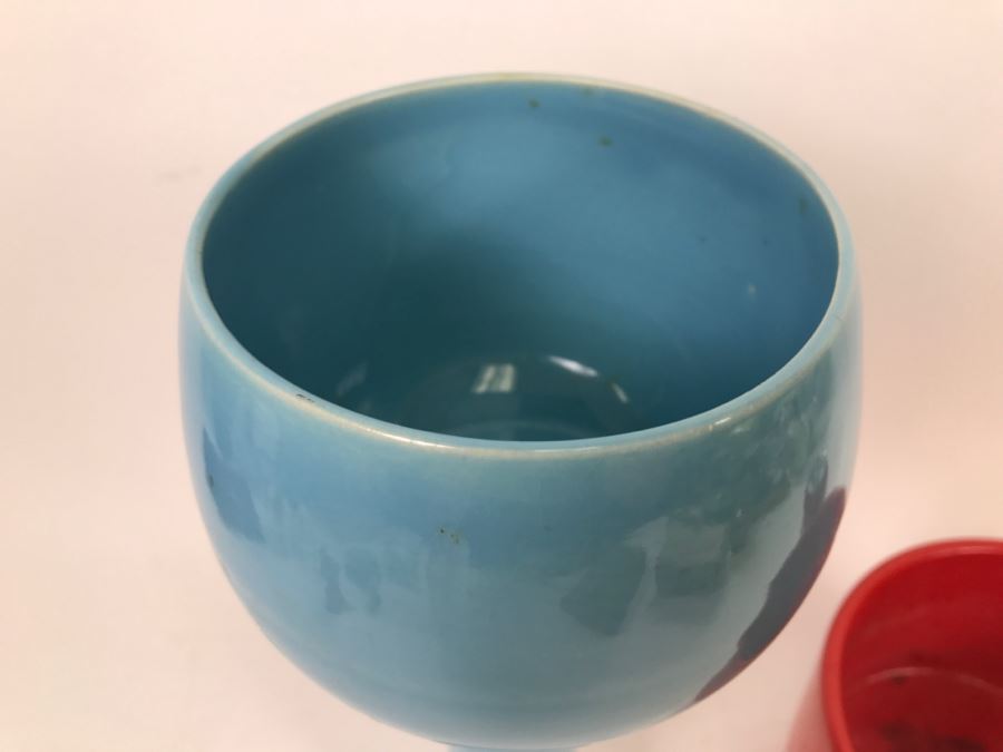 Pair Of Pottery Vases Blue And Red Possibly Japanese [Photo 2]