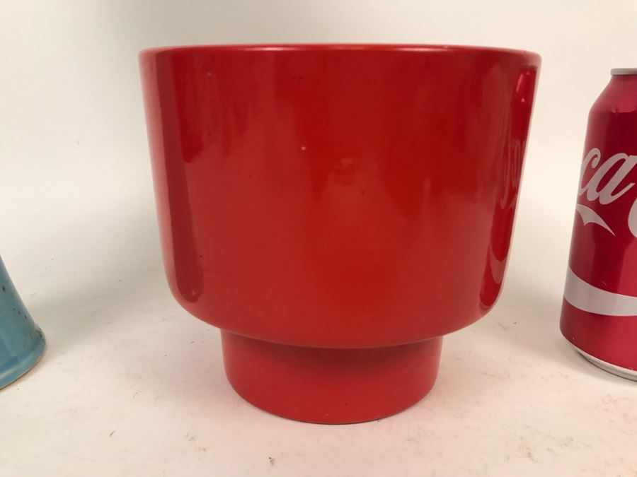 Pair Of Pottery Vases Blue And Red Possibly Japanese [Photo 5]