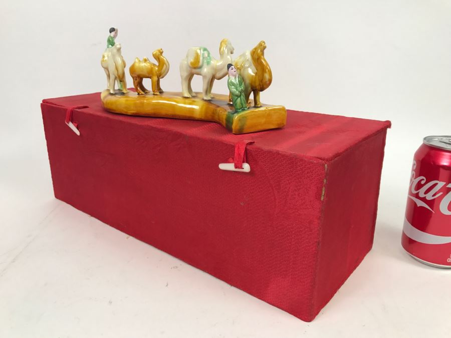 Asian Glazed Figurine Depicting Caravan Of Camels With Box [Photo 3]
