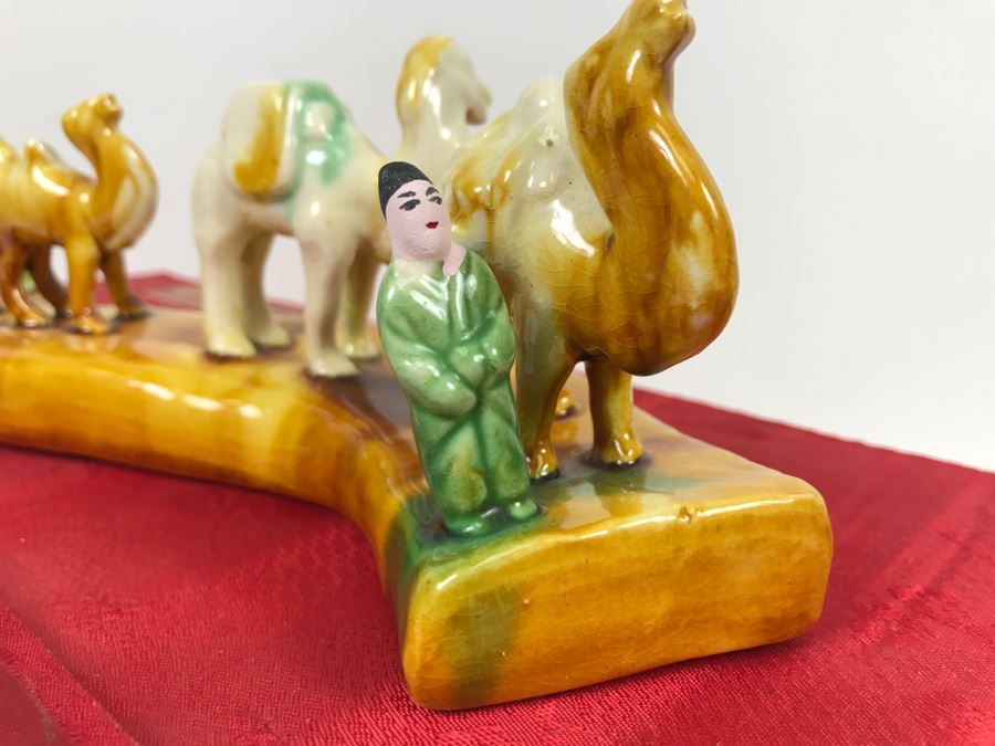 Asian Glazed Figurine Depicting Caravan Of Camels With Box [Photo 4]