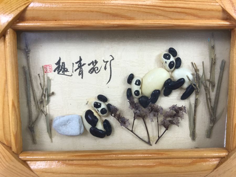 Signed Asian Artwork Of Pandas In Shadow Box Frame [Photo 5]