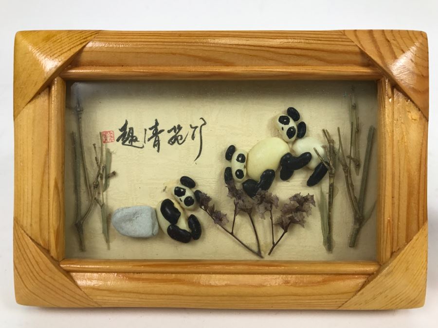 Signed Asian Artwork Of Pandas In Shadow Box Frame [Photo 1]