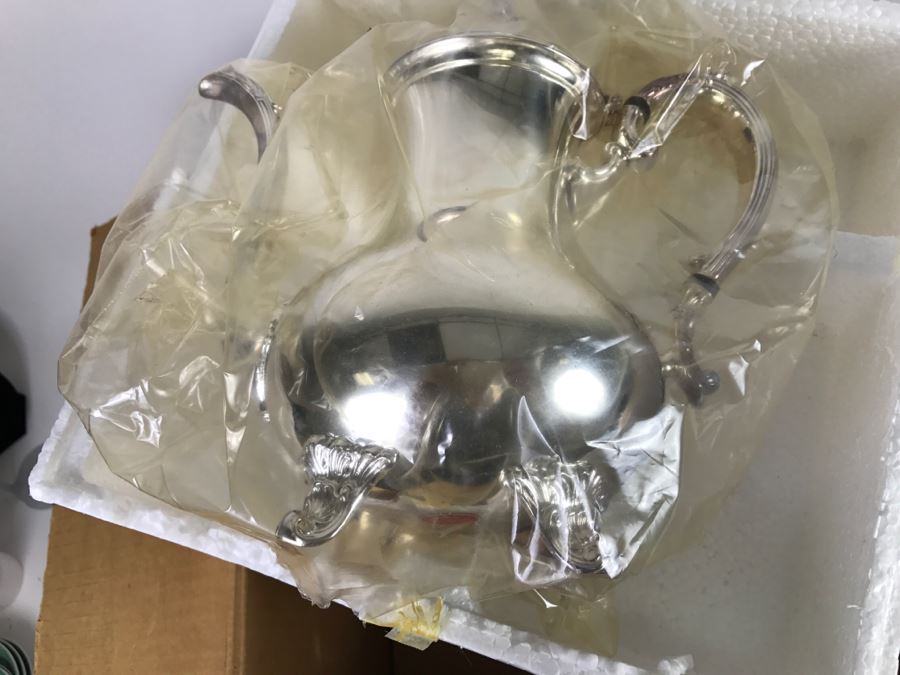 Like New Set Of Gorham Silverplate 4-Piece Coffee And Tea Set With Coffee Pot, Tea Pot, Creamer And Sugar In Original Box [Photo 5]