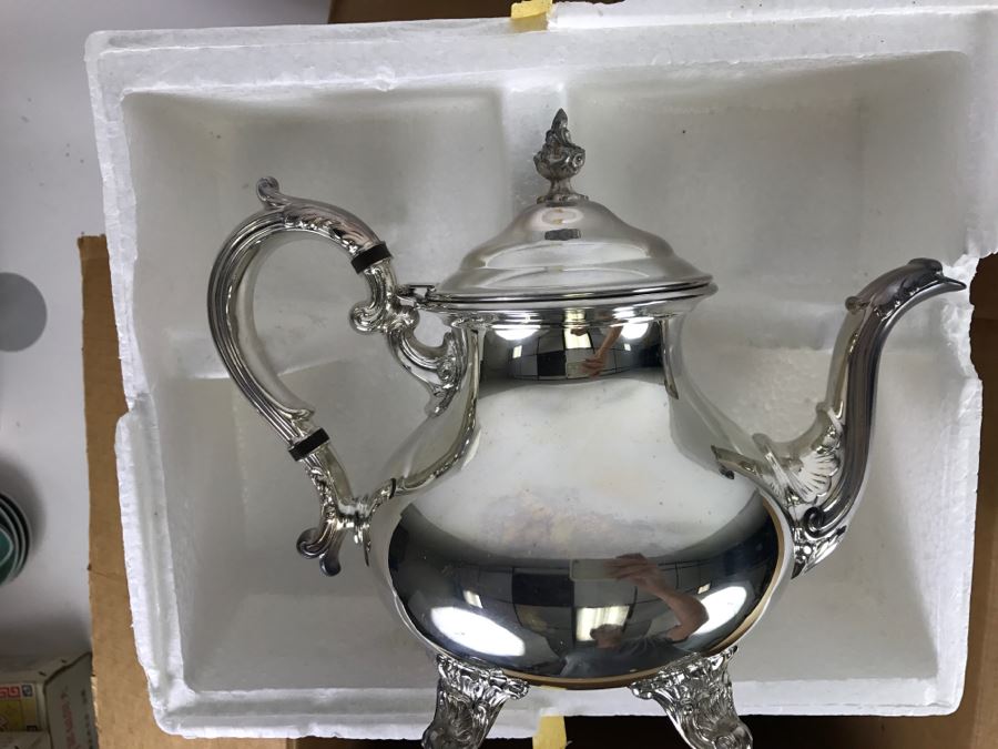Like New Set Of Gorham Silverplate 4-Piece Coffee And Tea Set With Coffee Pot, Tea Pot, Creamer And Sugar In Original Box [Photo 1]