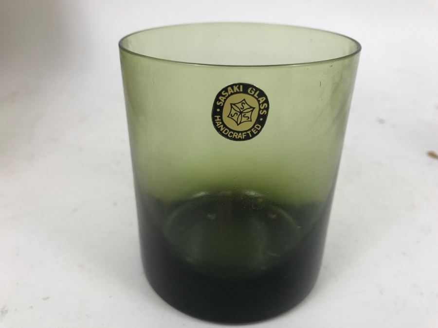 Huge Collection Of New In Box SASAKI Hand Crafted Japanese Green Art Glass Stemware And Glassware ~ 16 Boxes ~ 73 Glasses  - See All Photos [Photo 22]