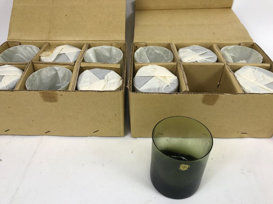Huge Collection Of New In Box SASAKI Hand Crafted Japanese Green Art Glass Stemware And Glassware ~ 16 Boxes ~ 73 Glasses  - See All Photos [Photo 18]