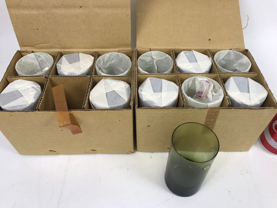 Huge Collection Of New In Box SASAKI Hand Crafted Japanese Green Art Glass Stemware And Glassware ~ 16 Boxes ~ 73 Glasses  - See All Photos [Photo 28]