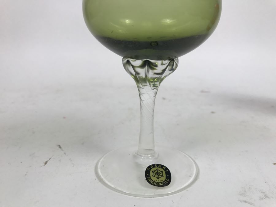 Huge Collection Of New In Box SASAKI Hand Crafted Japanese Green Art Glass Stemware And Glassware ~ 16 Boxes ~ 73 Glasses  - See All Photos [Photo 10]