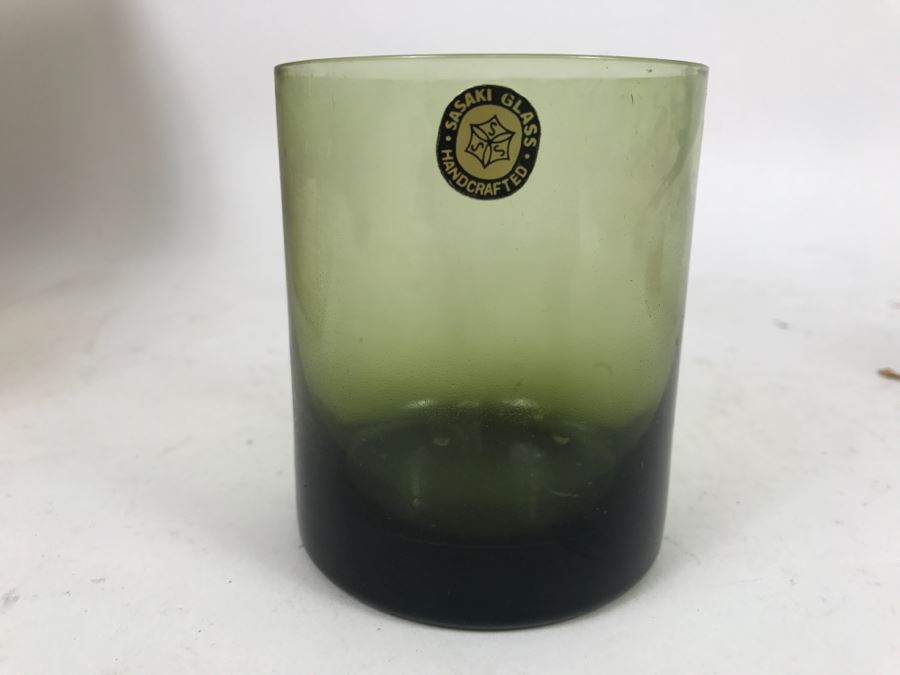 Huge Collection Of New In Box SASAKI Hand Crafted Japanese Green Art Glass Stemware And Glassware ~ 16 Boxes ~ 73 Glasses  - See All Photos [Photo 21]