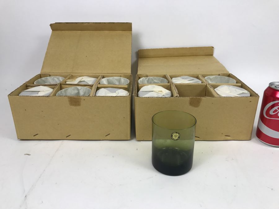 Huge Collection Of New In Box SASAKI Hand Crafted Japanese Green Art Glass Stemware And Glassware ~ 16 Boxes ~ 73 Glasses  - See All Photos [Photo 17]