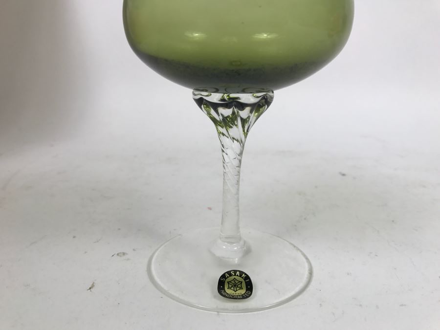 Huge Collection Of New In Box SASAKI Hand Crafted Japanese Green Art Glass Stemware And Glassware ~ 16 Boxes ~ 73 Glasses  - See All Photos [Photo 15]
