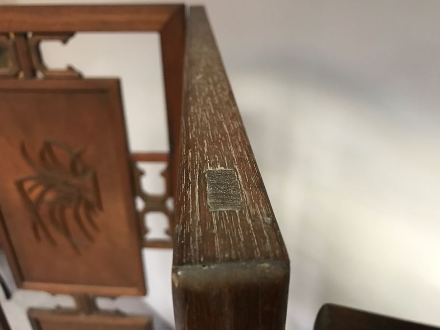 Stunning Heavy 4-Panel Carved Rosewood Screen With Floral Motif And Sunburst Patterns [Photo 27]