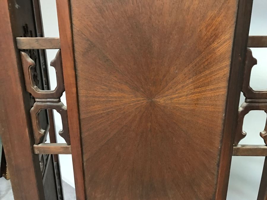 Stunning Heavy 4-Panel Carved Rosewood Screen With Floral Motif And Sunburst Patterns [Photo 33]
