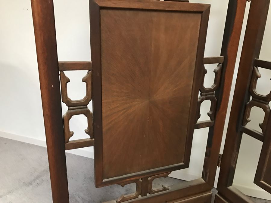 Stunning Heavy 4-Panel Carved Rosewood Screen With Floral Motif And Sunburst Patterns [Photo 25]