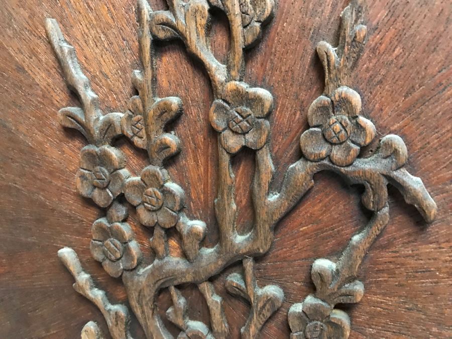 Stunning Heavy 4-Panel Carved Rosewood Screen With Floral Motif And Sunburst Patterns [Photo 7]