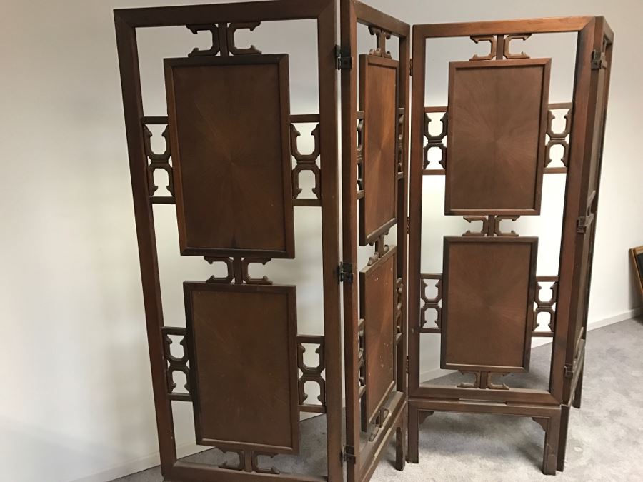 Stunning Heavy 4-Panel Carved Rosewood Screen With Floral Motif And Sunburst Patterns [Photo 35]