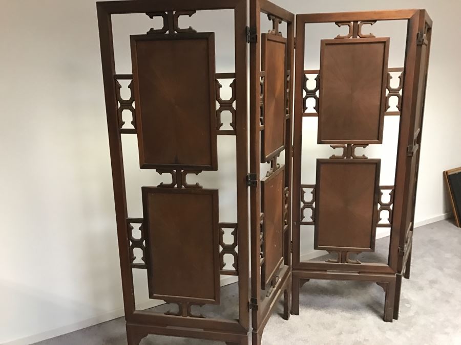 Stunning Heavy 4-Panel Carved Rosewood Screen With Floral Motif And Sunburst Patterns [Photo 36]