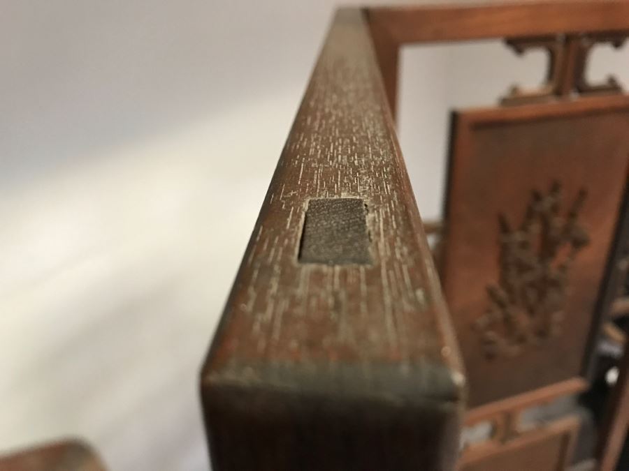 Stunning Heavy 4-Panel Carved Rosewood Screen With Floral Motif And Sunburst Patterns [Photo 28]