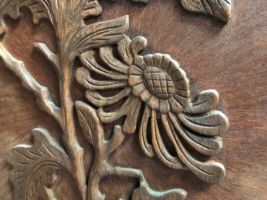 Stunning Heavy 4-Panel Carved Rosewood Screen With Floral Motif And Sunburst Patterns [Photo 21]