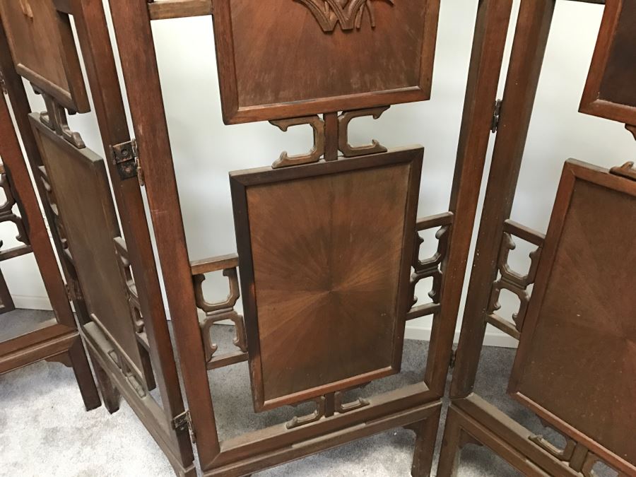 Stunning Heavy 4-Panel Carved Rosewood Screen With Floral Motif And Sunburst Patterns [Photo 13]