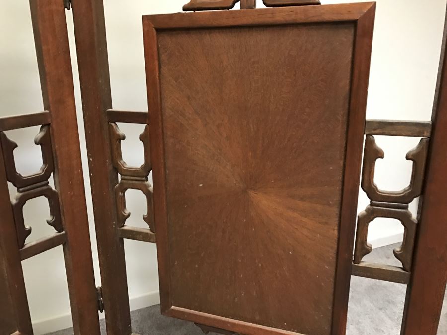 Stunning Heavy 4-Panel Carved Rosewood Screen With Floral Motif And Sunburst Patterns [Photo 11]