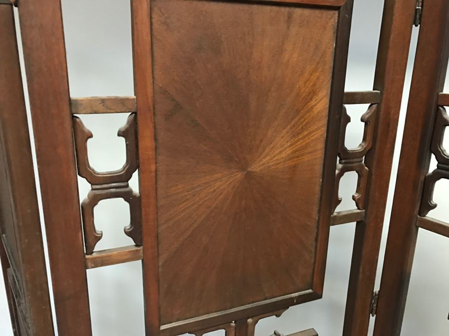 Stunning Heavy 4-Panel Carved Rosewood Screen With Floral Motif And Sunburst Patterns [Photo 32]