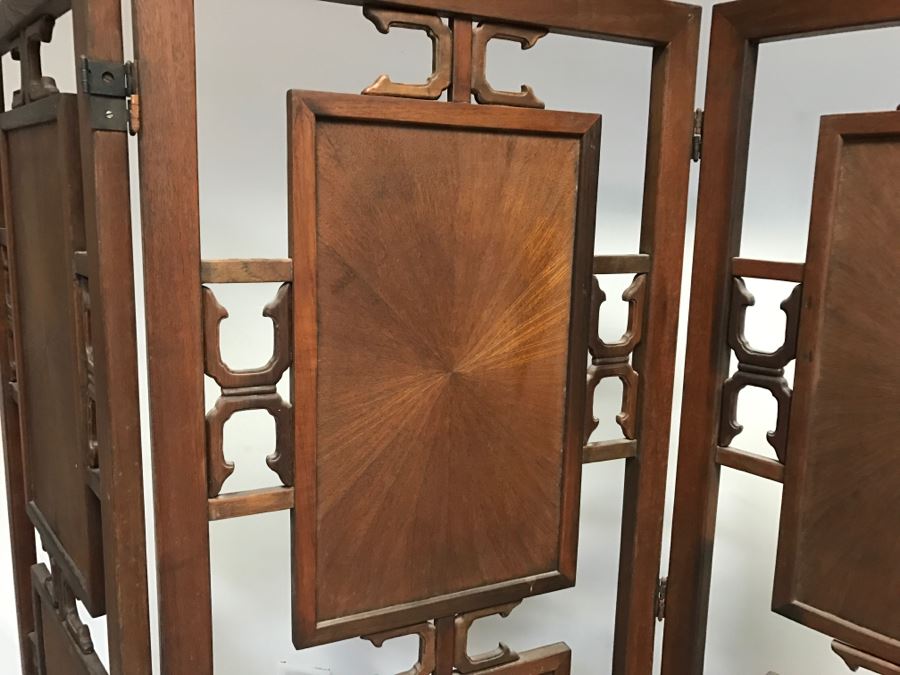 Stunning Heavy 4-Panel Carved Rosewood Screen With Floral Motif And Sunburst Patterns [Photo 31]