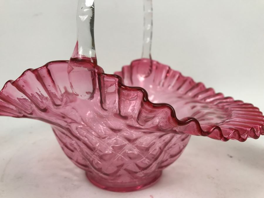 Hand Blown Pink Fluted Glass Basket