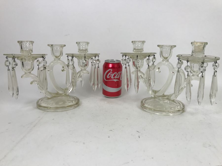 Pair Of Etched Crystal Candelabras