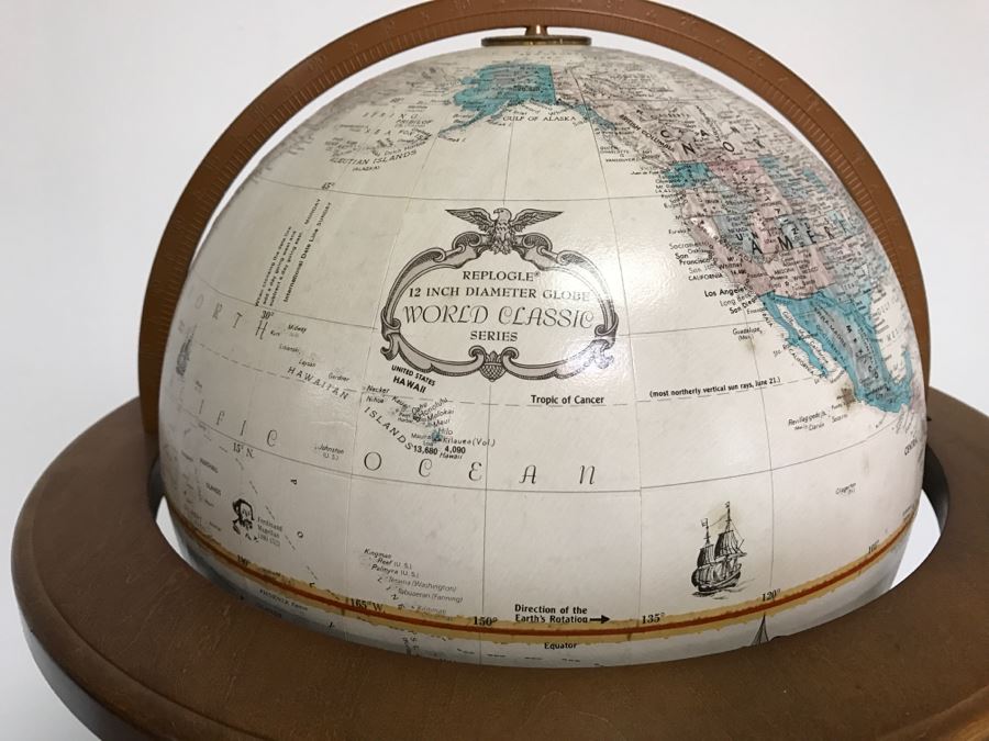 Vintage Replogle 12 Inch Diameter Globe World Classic Series With Wooden Stand