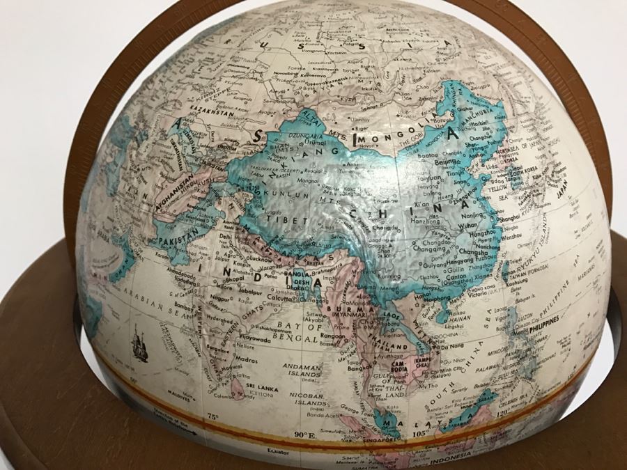 Vintage Replogle 12 Inch Diameter Globe World Classic Series With Wooden Stand