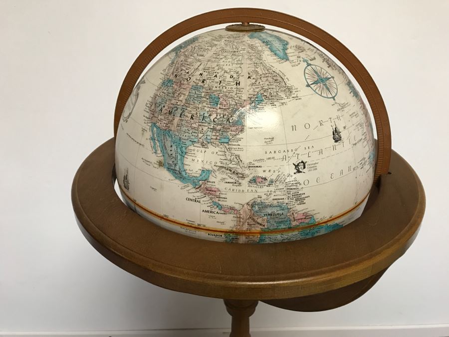 Vintage Replogle 12 Inch Diameter Globe World Classic Series With Wooden Stand