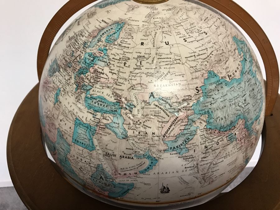 Vintage Replogle 12 Inch Diameter Globe World Classic Series With Wooden Stand